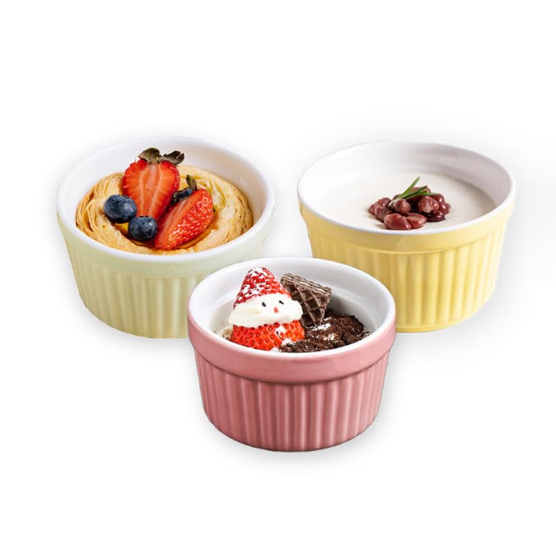 Juego de 6 tazas de porcelana for horno, for soufflé, for repostería y for helado, 240 ml(Yellow)