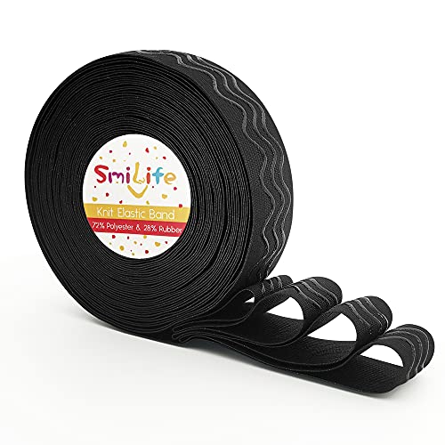 SmiLife 1 Inch Silicone Gripper Elastic Band, Silicone Gripper Tape for Clothing, 12 Yards, Black