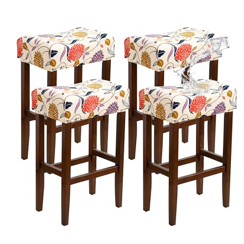 Image of Waterproof Bar Stool Covers Set of 4 Rectangle Floral Stretchable Backless Barstool Seat Cover Counter Bar Stool Slipcovers 18x14inch Washable