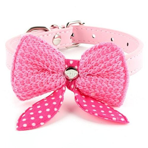 Futaba Knit Bowknot Adjustable Leather Pet Collars Necklace - Pink (B019S1NG52) Amazon Price History, Amazon Price Tracker
