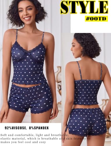 Image of Avidlove Women's Soft Ribbed Knit Cami Pajama Set Sexy V Neck Lace Trim Sleepwear Side Slit Shorts Lingerie Nightwear