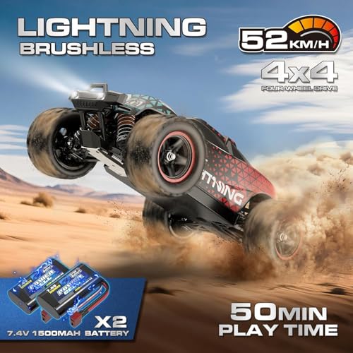 Image of 1:18 Brushless RC Cars for Adults & Boys, 50+KPH High Speed Fast 4WD Off-Road RC Truck, 4X4 RC Car Waterproof Remote Control Car with 2 Rechargeable Batteries