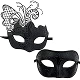 XVEVINA Couples Pair Goth Venetian Masquerade Masks Set Party Costume Masks (Black)