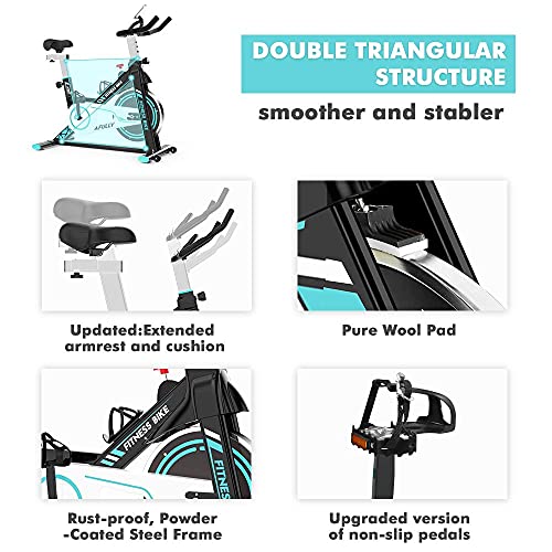 Afully Indoor Exercise Bikes Stationary Fitness Bike Upright Cycling Belt Drive with Adjustable Resistance, LCD Monitor