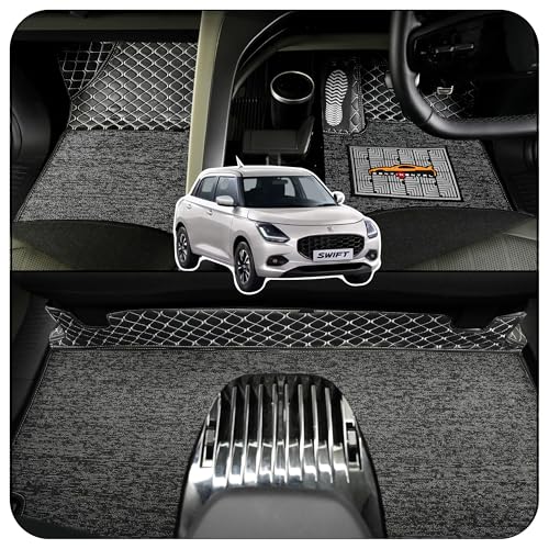 Image of CONTINENTAL [Butterfly 7D Swift Car Mats] Luxury 7D Car Floor Mats for Swift (2024-2026) || Scratchproof & Waterproof Swift 7D Car Mats || Color - Black & Silver