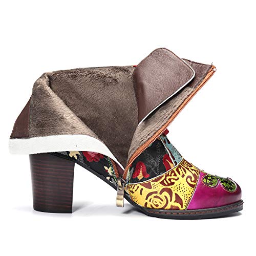 Camfosy Stivaletti con Tacco da Donna in Pelle