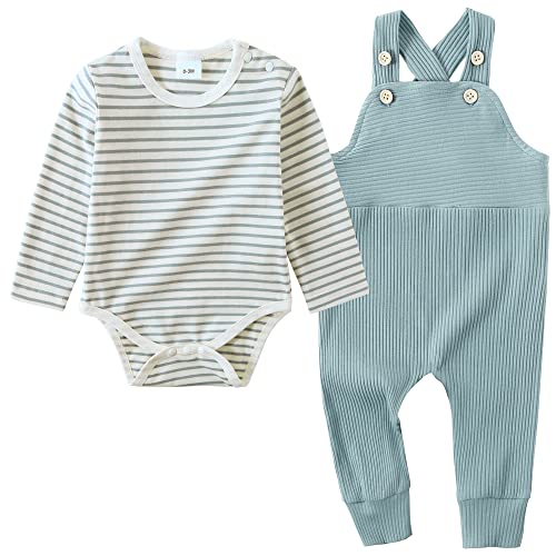 Image of YUEMION Baby Boy Clothes Newborn Infant Boy Outfits 2Pcs Stripe Top Romper Pants Set 0-24 Months Overalls Toddler Boy Clothes