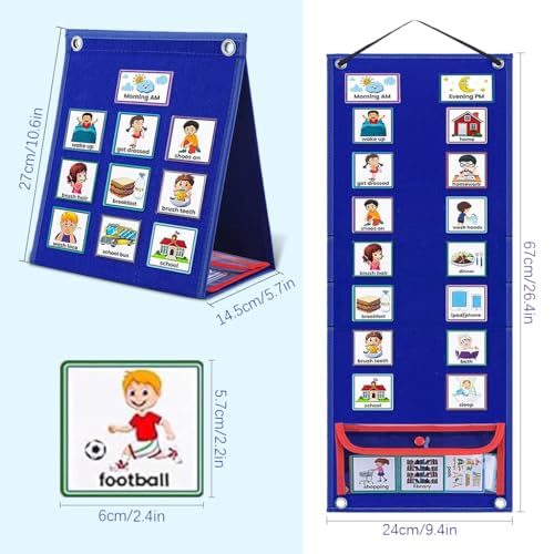 Image of PATPAT Flash Cards for Kids Visual Schedule Calendar Chart, 2 in 1 Foldable Autism Daily Chore Routine Chart with 96 Cards Montessori Learning Toys for 3+ Year Old Kids Wall Planner for Home School