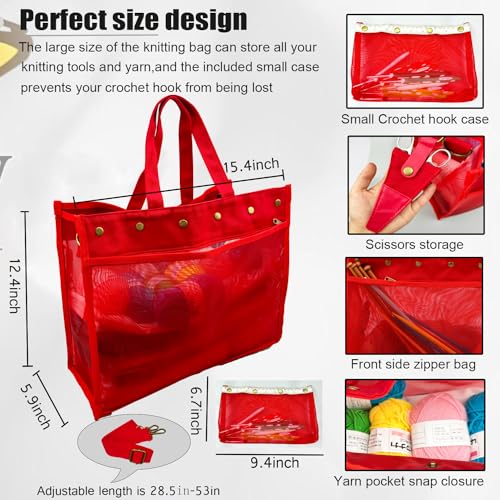Image of Knitting Bag Large Yarn Storage Organizer,Yarn Bags for Crocheting,Crochet Storage Bags for Crochet Hooks,Knitting Needles,Knit Bags Ideal Knitting & Crochet Gift(Red)