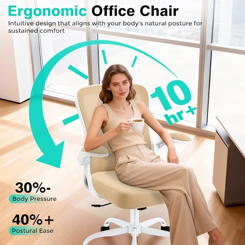 Image of AreShark Office Chair - Ergonomic Breathable Mesh Desk Chair with Adjustable Lumbar Support and Flip-up Armrests - Executive High Back Rolling Swivel Comfortable Computer Gaming Chair for Home Office