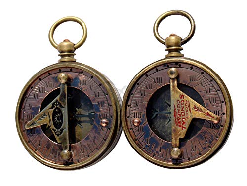 MAH Pocket Sundial Compass, Both Side Handwork on The Bird with Stamped Leather case. C-3170