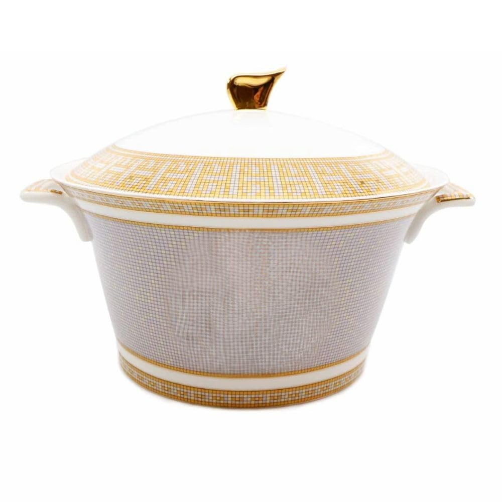 Casabellagiftz Imperial Porcelain Tureen with Golden Accents and Monogram, 9 x 12 inches