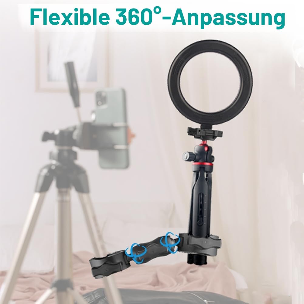 UNSTINCER Fahrrad Motorrad Lenker Kamera Klemme Halterung für Gopro Insta360 X5 DJI Akaso, Doppelklemme Magic Arm Selfie Stick Halter, Doppelte Super Clamp mit 1/4"-20 Gewinde und Action Cam Mount
