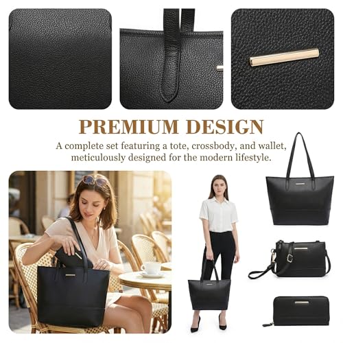 Set 3 Piezas Bolso Tote Vegano Mujer Negro miniatura 4