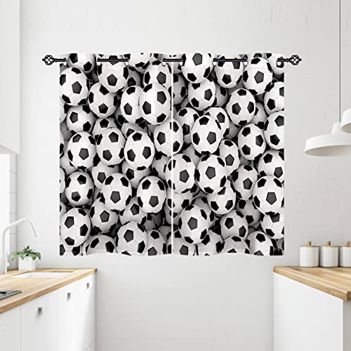 ANHOPE Football Curtains Eyelet 80% Blackout Room Darkening Curtains Soccer Ball Print Pattern Thermal Light Blocking Window Drapes for Kids Boys Girls Bedroom Living Room 28 x 54 Inch Drop 2 Panels