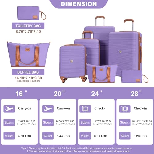 Image of Travelhouse 4 Piece Luggage Sets with Spinner Wheels, Hardshell ABS 6 peice Suitcase Set with Tsa Lock, Lightweight Hardside Travel Suitcases with Waterproof Duffle Bag for Men Women (PURPLE)