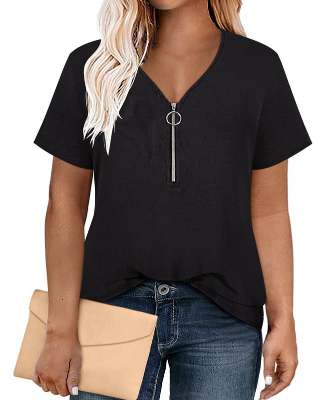 RITERA Plus Size Tops for Womens Polo Shirt Zipper Tshirt Office Business V Neck Tunic Work Blouses Dressy Collared Clothes