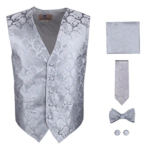 Y&G VS1006-XL Grey Pattern Vest Mens Gift Idea Tie Cufflinks Hanky Bowtie