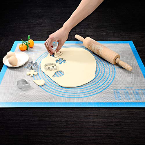Nonstick Silicone Pastry Mat Extra Large With Measurements 28''By 20'' For Silicone Baking Mat, Counter Mat, Dough Rolling Mat,Fondant/Pie Crust Mat By Folksy Super Kitchen (20×28, Blue) #TOP1
