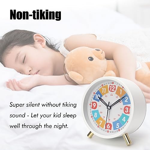 Image of Alarm Clock for Kids 4.5 inch Analog Alarm Clock for Children Time Learning Bedroom Battery Operated Clock White