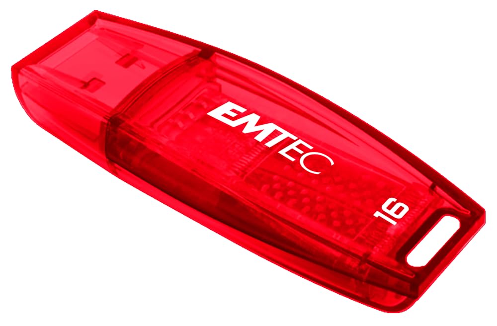 EMTEC - Lot de 5 Clés USB 2.0 C410 16 Go - Plastique Transparent - Vitesse de Lecture 15MB/s - Stockage de fichiers, Transfert de données, Informatique - Rouge
