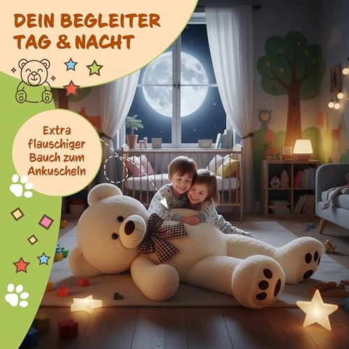 monzana® Teddybär L - XXXL 50-175cm Weiches Fell Schleife Tatzendruck Geschenk Plüschtier Kuscheltier Stofftier Riesen Teddy Bär