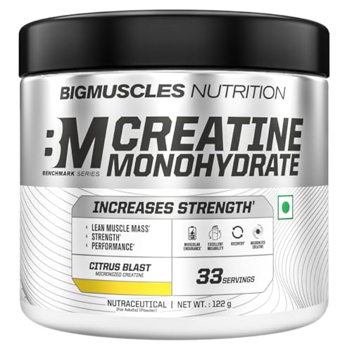 Image of Bigmuscles Nutrition Creatine Monohydrate (33 Servings, Citrus Blast) | Micronised Creatine Powder For Enhanced Muscle Strength With Rapid Absorption | Powered By Stevia - No Artificial Sweetners [122g]
