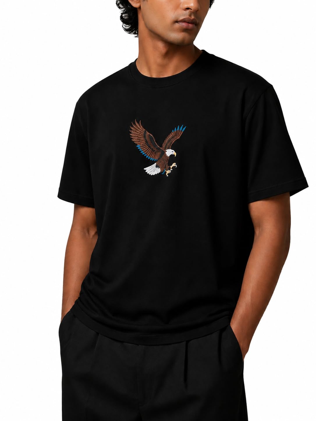 Eagle Embroidered Oversized T-Shirt for Men | 240 GSM Heavyweight French Terry Cotton | Unisex Streetwear | Premium Embroidery Design | Relaxed Fit-image-19