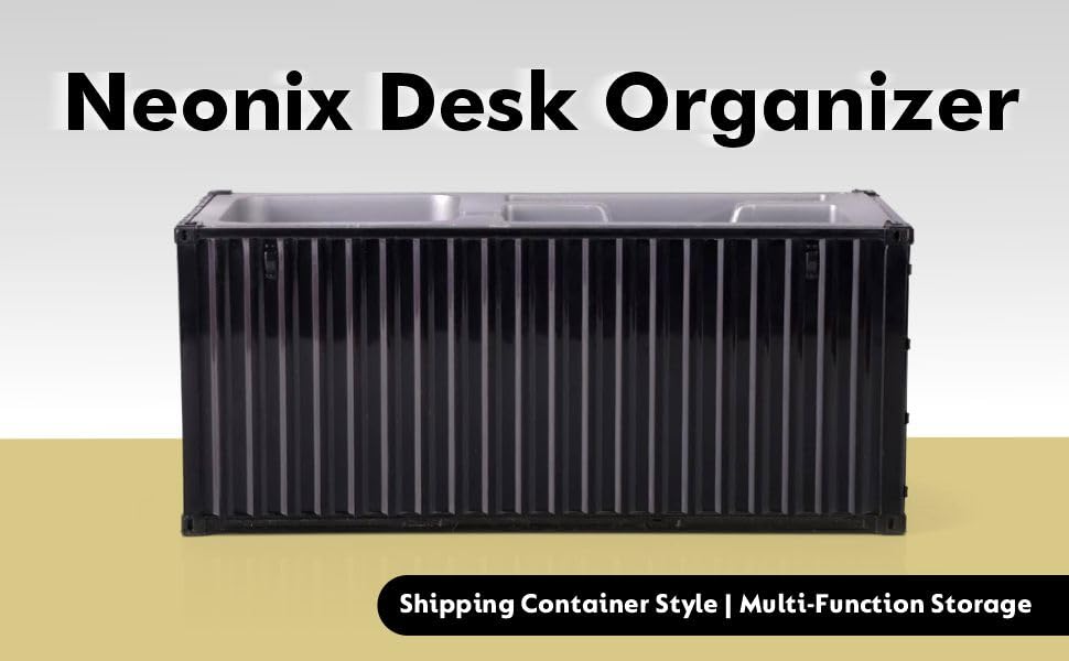 Image of Neonix Desk Organizer Office Supplies Multi Function Shipping Container Style Storage Box Pen Pencil Business Card and Remote Control Holder for Office and Home Gray (Container Storage 5)
