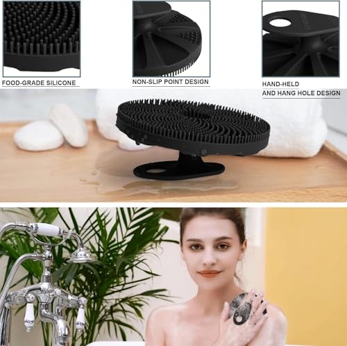 Image of KROYWEN Silicone Body Scrubber Shower Bath Brush, More Hygienic Than Traditional Loofah, Lather Nicely, Long Lasting, Gentle Exfoliating for Women Men Baby Sensitive Skin, 2 Pack