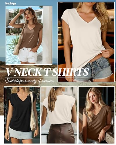 Image of Huukeay 3 Pack Women's V Neck Cap Sleeve T Shirts