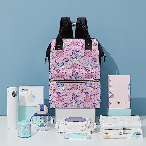 Cute-Unicorns-Stars-and-Planet-Diaper-Bag-Portable-Backpack-Mommy-Bag-Travel-Shoulder-Daypack-for-Outdoor-Working-Beach