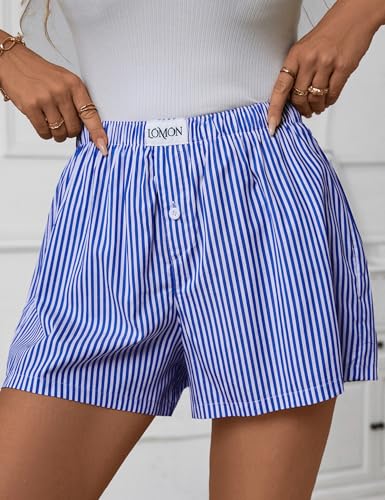 Image of LOMON Womens Boxer Shorts Casual Summer 2026 Pajama Lounge Sleep Pj Gingham Plaid Shorts Y2K Beach Bottoms