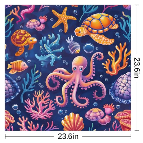 Ocean Turtle Octopus Pattern Silk Feeling Scarf for Women 23.6 Inch Bandana Lightweight Breathable Square Neck Satin Scarfs Fashion Silk Like Head Scarf Neckerchief for Bag Hair Scarves Decor Gift2