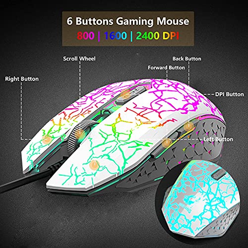 DE Layout QWERTZ kabelgebundenes Tastatur- und Mausset+RGB-Hintergrundbeleuchtung Kopfhörer Einstellbares Mikrofon + Stereo-Lautsprecher+Großes Mauspad für PC Mac Gamer Büro-Schreibkraft (Weiß ) - Image 5