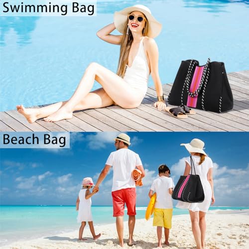Image of IBFUN Neoprene Tote Bag Large Beach Bag for Women Pool Gym Tote Bag Travel Tote Bag