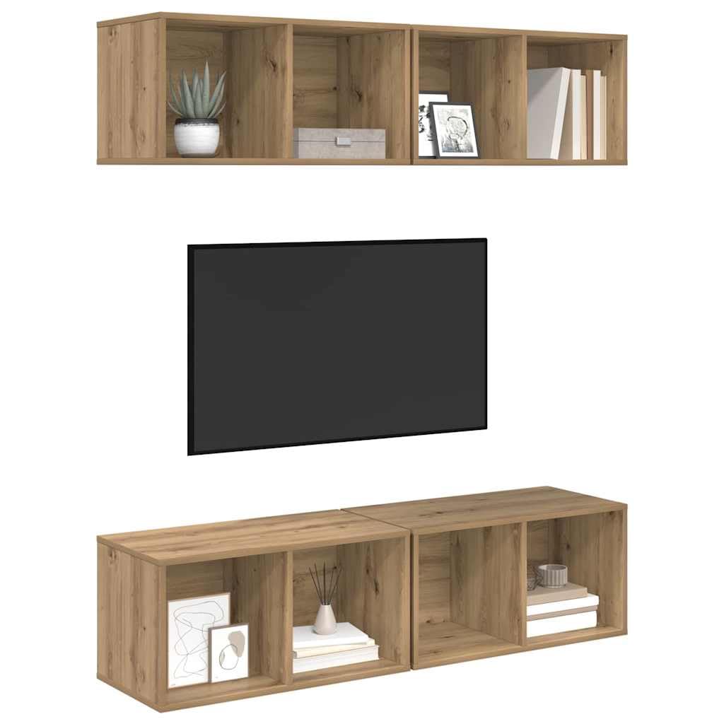 Set di 4 mobili bassi per TV, montaggio a parete, in rovere Artisan