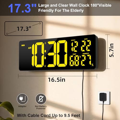 Image of 17.3 inchLarge Digital Wall Clock 15 Color Modes Display 8 Color Night Light | Large Number, Elderly-Friendly, Auto-Dimming /DST, Wall Mounted for Home Garage Gym Classroom Office,Gift for Senior Mom Dad