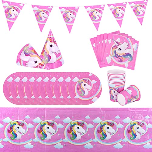Unicorn Décorations de fête d'anniversaire Fournitures kit, boîtes à dragées, bougies Ballons, cupcakes, couteaux fourchettes Cuillères Assiettes, serviettes, pailles, cartes d'invitation, bannières