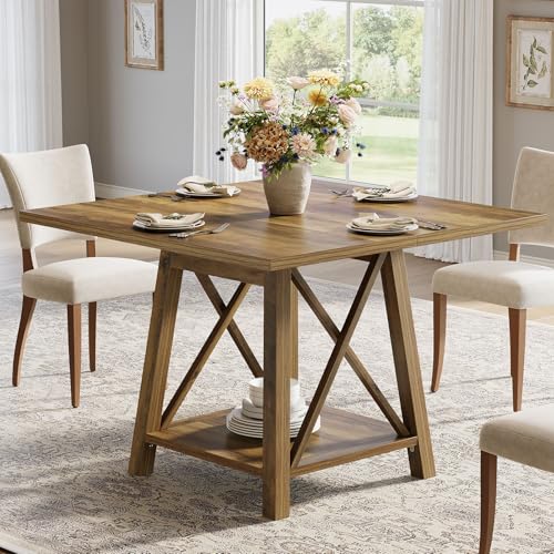 Tribesigns Table à manger carrée pour 4 personnes, table de cuisine de style maison de campagne avec compartiment de rangement, meuble de salle à manger...