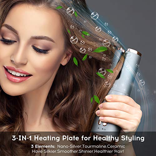 Cordless Hair Curler Automatic Curling Iron - Ceramic Rotating Hair Curler with 6 Temperatures and Timer Settings, Rechargeable Portable Hair Curling Iron Wand for Curls or Waves Anytime, Anywhere