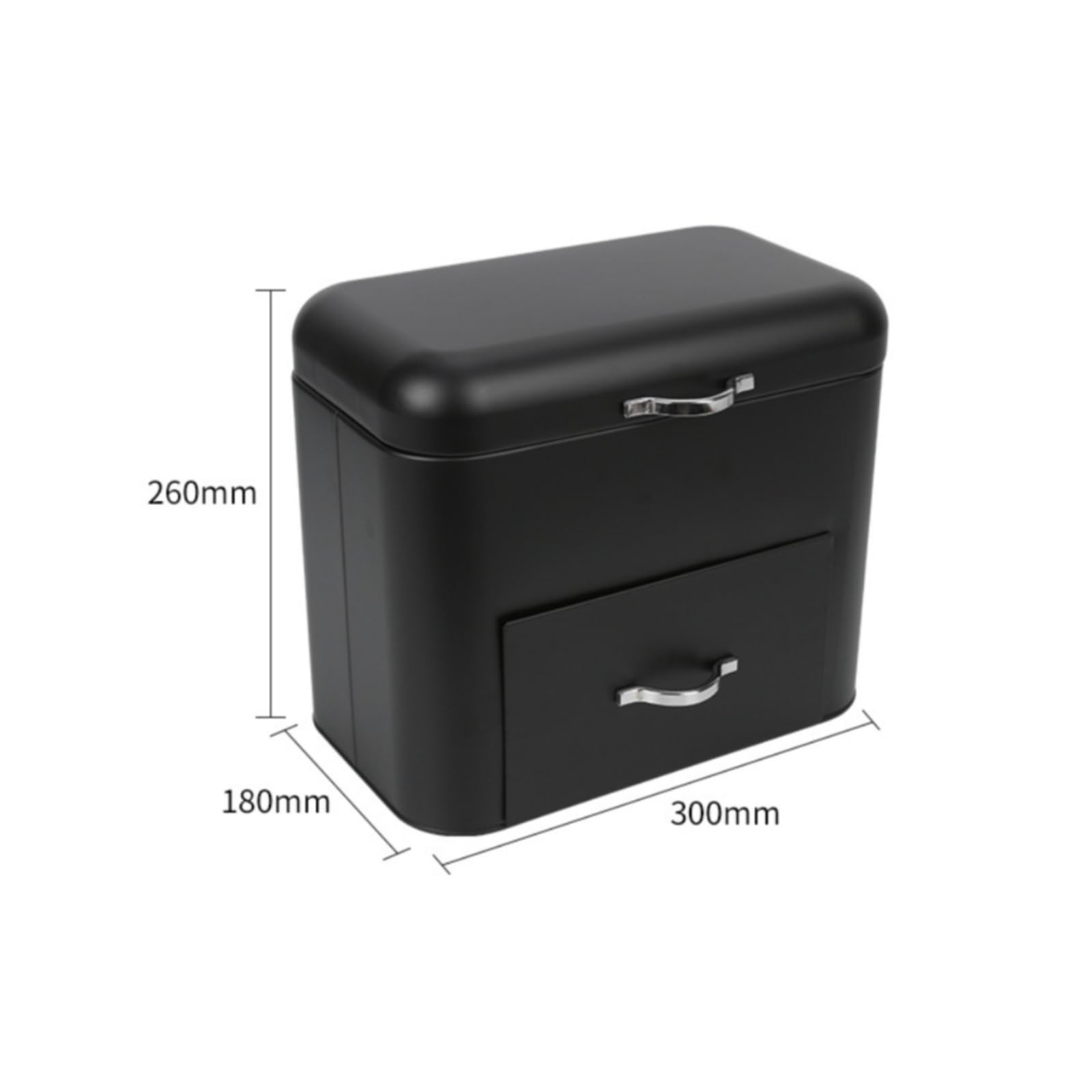 Contenedor de Almacenamiento de Cocina Bote Recipiente Organizador Metálico con Textura Lisa y Compartimento de Acceso Frontal Tapa de Doble Apertura, Negro