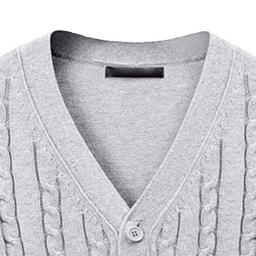 Men's Cardigan V Neck Casual Sweater Cable Cotton Button Down Sweater Loose Fit Open Front Sweaters3