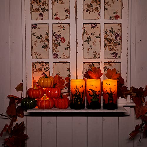 Homemory Halloween Candles, Orange Flameless Candles, Flickering Battery Operated Led Pillar Candles With Remote Timers, For Halloween Decoration, Day Of The Dead, Set Of 3 #TOP7