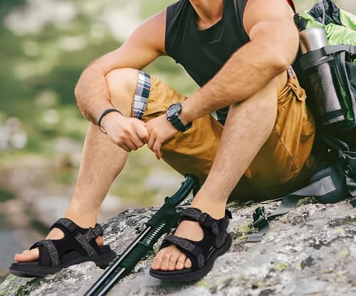 ONCAI Men's Hiking Sandals with Arch Support Mesh Athletic Walking Sandalias Summer Outdoor Cushion Thick Rubber Soles and Recovery Sports Fisherman Sandals Size 7-152