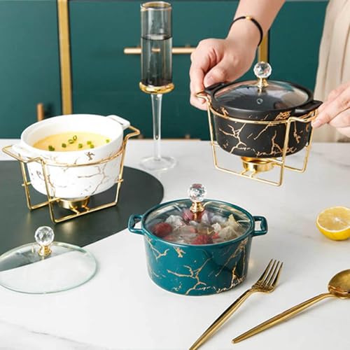 XMWOEIX Chafing Dish-Buffet-Set – Chafing Dish aus Keramik mit Marmor-Imitat-Finish – Chafing Dish und Buffetwärmer-Set für Buffet-Hochzeiten, Partys, Bankette, Catering-Events, Schwarz, 0,4 Quart – Bild 4