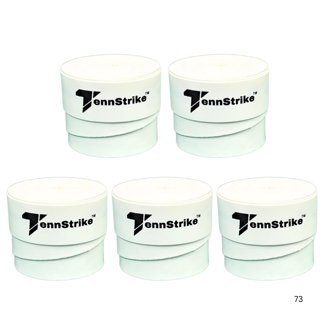 Tennstrike Badminton Grip Box | Pack of 5 | Sweat-Absorbent, Anti-Slip, Tacky, Durable Grips | Vista White Color Racket Overgrip Tape for Badminton, Tennis, Pickleball and More-image-0