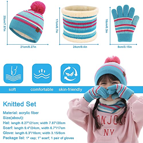Image of Kids Toddlers Winter Hats Knit Warm Beanie Scarf Gloves Set for Boys Girls Age 2-7, Pompom Cap Neck Warmer Fleece Lined Gifts