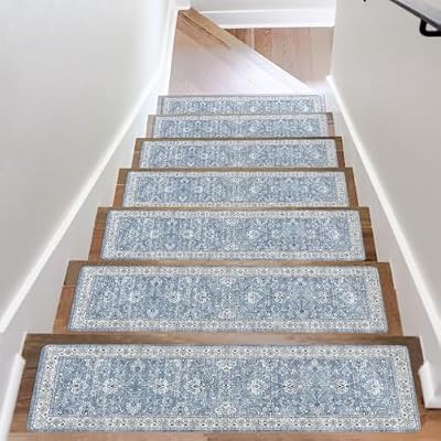 OJIA Stair Treads for Wooden Steps Indoor Washable Stair Carpet Non-Slip 15PCS 30"x8" Rubber Backing Stair Mats Stair Runners for Kids, Elders and Dogs, Staircase Step Treads Stair Covers