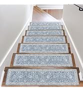 OJIA Stair Treads for Wooden Steps Indoor Washable Stair Carpet Non-Slip 15PCS 30"x8" Rubber Back...
